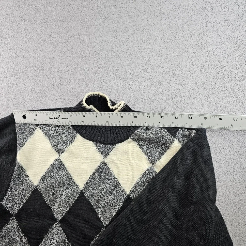Talbots Argyle Sweater Womens L Black Gray Diamond‎ Plaid Merino Wool Mock Neck - Picture 6 of 11